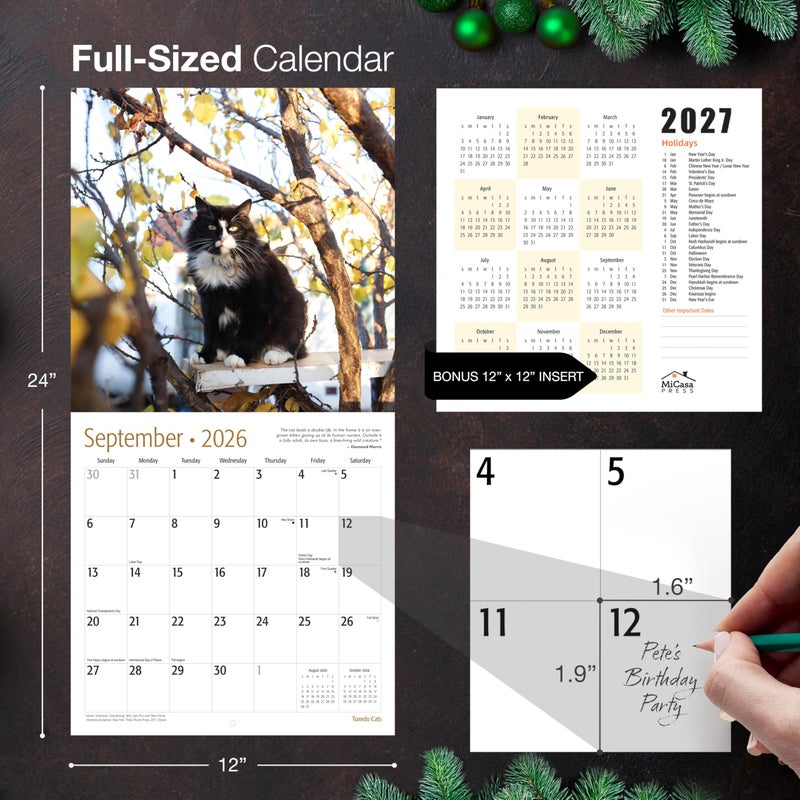 MICASA PRESS Tuxedo Cats 2026 Wall Calendar 12 Month | 12" x 24" Open | Thick & Sturdy Paper | Holiday Gift | Cute Kitten Cat Calendar 2026 - Image 5
