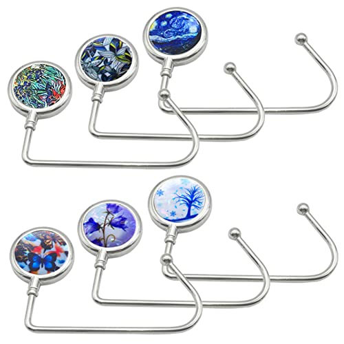 AUHOKY 6Pcs Portable Purse Hook Handbag Hanger for Table, Fashionable Long Handbag Bag Holder Under Counter, Christmas Stocking Holders Mantel Hooks for Women Girls Bags Storage(6 Vintage Patterns) - Image 1