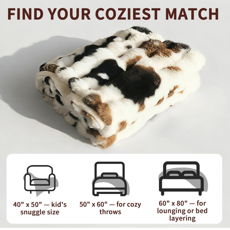 Fruaros Cow Print Faux Fur Throw Blanket for Couch â€“ 1000GSM Soft & Fluffy Cow Blanket for Bed, Sofa & Living Room, Warm Cozy Cow Gift for Women, 50x60 Inches Black to White Ombre with Brown Undertones - Image 3