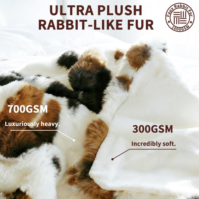 Fruaros Cow Print Faux Fur Throw Blanket for Couch â€“ 1000GSM Soft & Fluffy Cow Blanket for Bed, Sofa & Living Room, Warm Cozy Cow Gift for Women, 50x60 Inches Black to White Ombre with Brown Undertones - Image 4