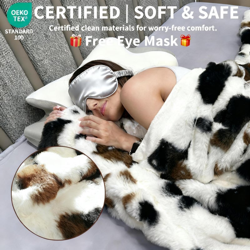 Fruaros Cow Print Faux Fur Throw Blanket for Couch â€“ 1000GSM Soft & Fluffy Cow Blanket for Bed, Sofa & Living Room, Warm Cozy Cow Gift for Women, 50x60 Inches Black to White Ombre with Brown Undertones - Image 2