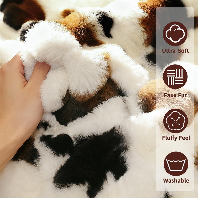 Fruaros Cow Print Faux Fur Throw Blanket for Couch â€“ 1000GSM Soft & Fluffy Cow Blanket for Bed, Sofa & Living Room, Warm Cozy Cow Gift for Women, 50x60 Inches Black to White Ombre with Brown Undertones - Image 5