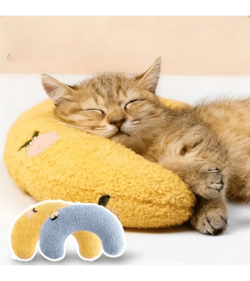 Bell Moon Blue Cat Sofa Bed Super Soft Plush Neck Pillow Calming Pet Cushion - Image 1