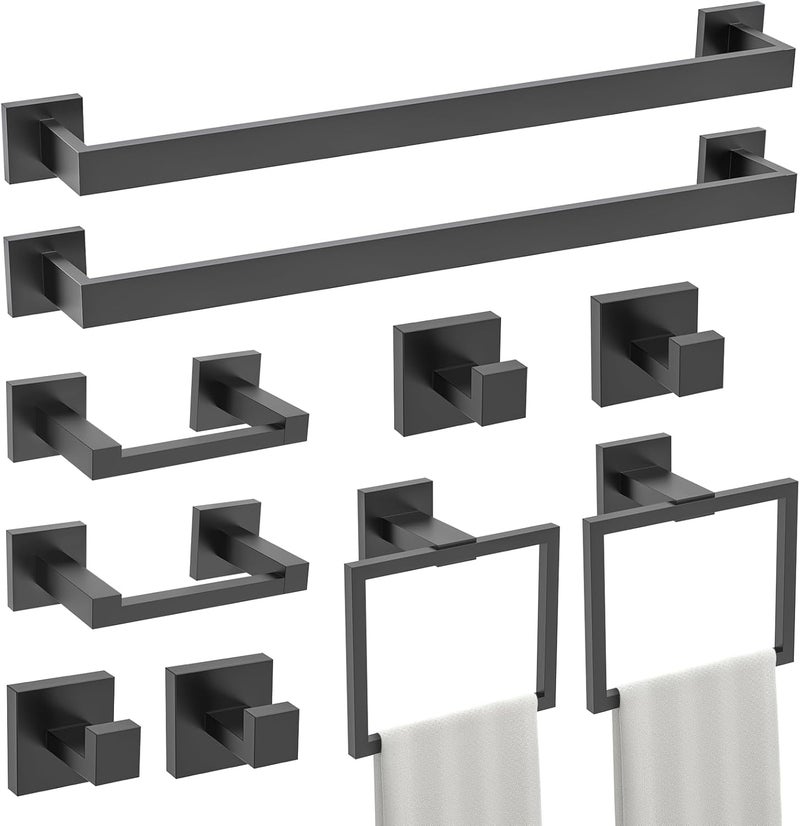 TURS 10-Piece Bathroom Hardware Accessories Set Matte Black Towel Bar Holder Set SUS304 Stainless Steel Towel Racks for Bathroom Wall Mounted, 23.6-Inch - Image 1