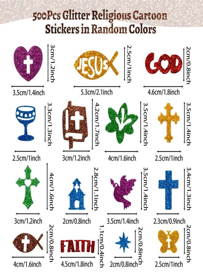 MALLMALL6 500pcs Christian Glitter Stickers - Foam Self-Adhesive Bible Cross Multi-Colour Art Craft Project Glittery Sticky Embellishments for Kids School Classroom Activity Home Party Decoration - Image 2