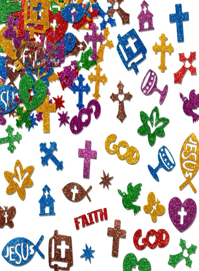 MALLMALL6 500pcs Christian Glitter Stickers - Foam Self-Adhesive Bible Cross Multi-Colour Art Craft Project Glittery Sticky Embellishments for Kids School Classroom Activity Home Party Decoration - Image 1