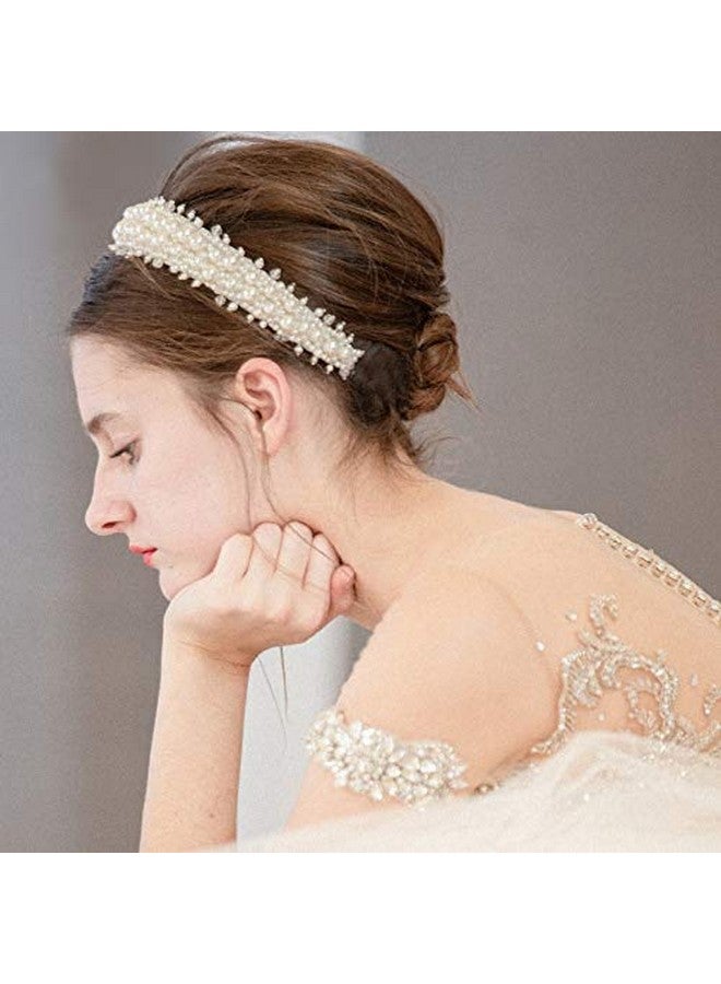 MHDGG Faux Pearl Headbands For Women White Bling Rhinestones Hairbands Bridal Hair Hoop Wedding Accessories For Girls  - Image 5