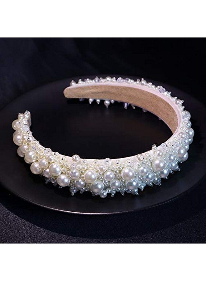 MHDGG Faux Pearl Headbands For Women White Bling Rhinestones Hairbands Bridal Hair Hoop Wedding Accessories For Girls  - Image 3