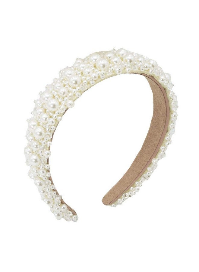 MHDGG Faux Pearl Headbands For Women White Bling Rhinestones Hairbands Bridal Hair Hoop Wedding Accessories For Girls  - Image 2