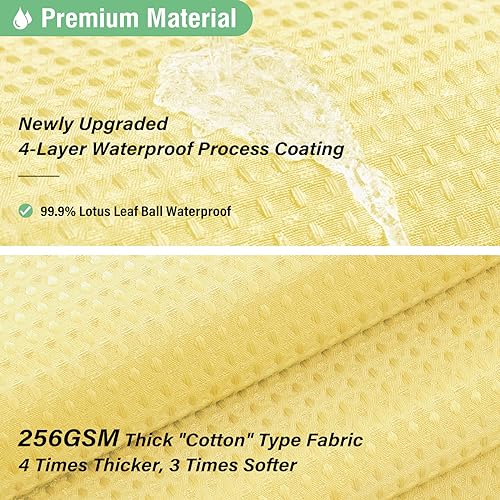 Dynamene Yellow Fabric Shower Curtain - Waffle Weave Textured Heavy Duty Cloth Shower Curtains for Bathroom, 256GSM Hotel Luxury Weighted Bath Curtain Set with 12 Hooks,72x72, Yellow - Image 3