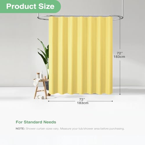 Dynamene Yellow Fabric Shower Curtain - Waffle Weave Textured Heavy Duty Cloth Shower Curtains for Bathroom, 256GSM Hotel Luxury Weighted Bath Curtain Set with 12 Hooks,72x72, Yellow - Image 4
