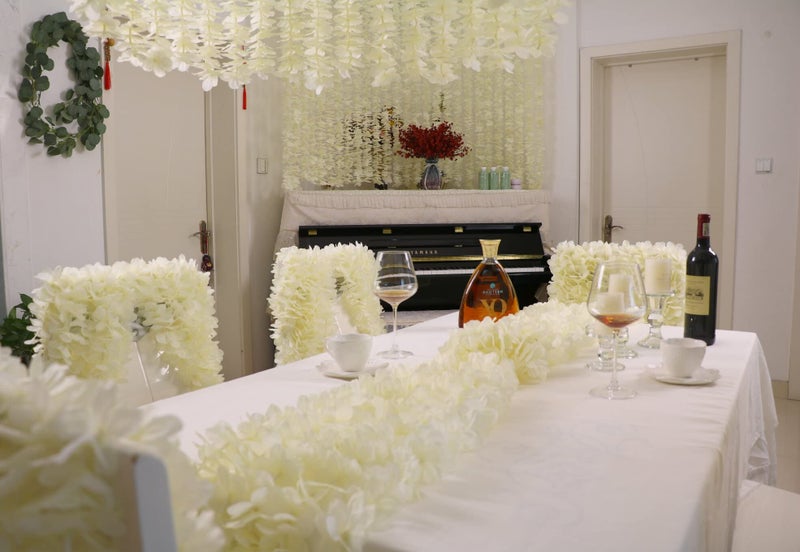 LUSHIDI 32.8Ft Artificial Silk Wisteria Vine Hanging Flowers Garland Home Outdoor Wedding Arch Garden Wall Decor,Pack of 10 (Champagne) - Image 2