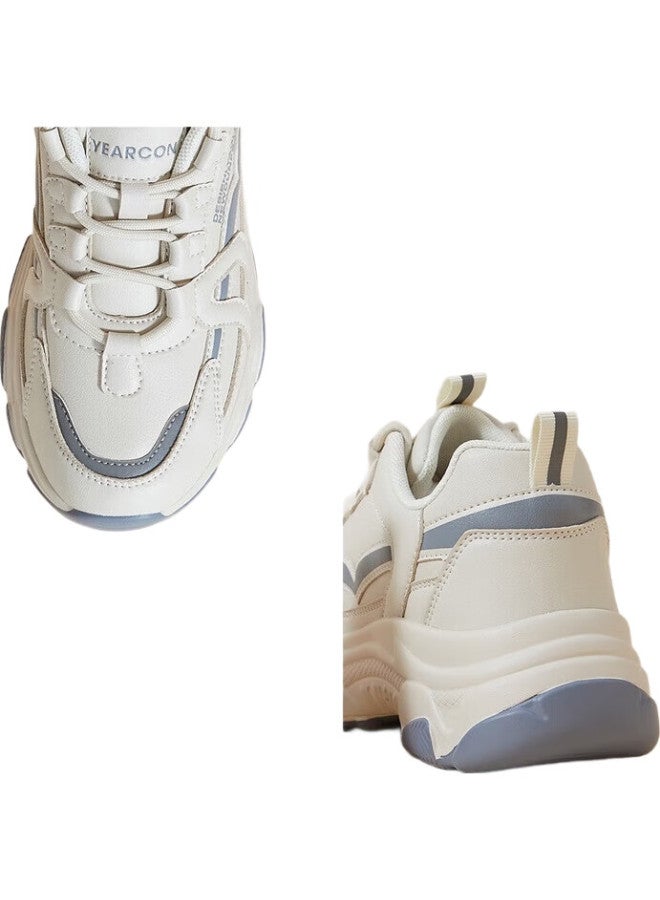 YEARCON Women'S Chunky Sneakers Leather Breathable Casual Sports Shoes Lightweight Thick-Soled Shoes E63301754 Grey Size 39 - Image 1