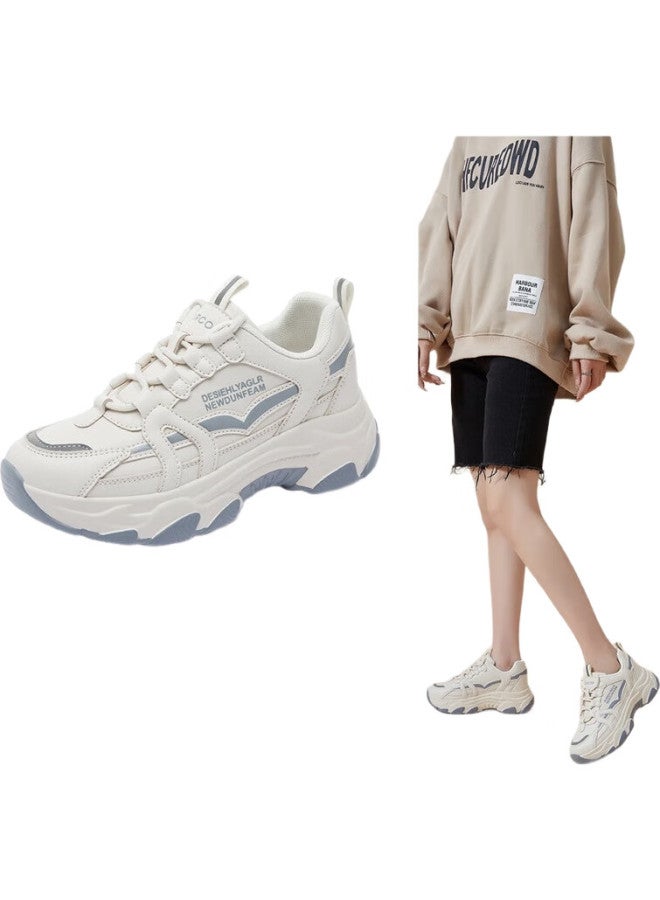 YEARCON Women'S Chunky Sneakers Leather Breathable Casual Sports Shoes Lightweight Thick-Soled Shoes E63301754 Grey Size 39 - Image 2