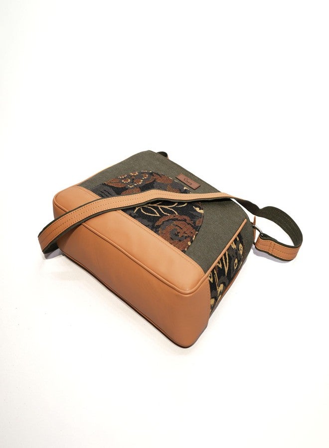 VARA Women’s Crossbody Sling Bag Denim | Faux Leather Shoulder Handbag | Boho Geometric Print | Stylish Casual Purse For Zipper Bag Office, Travel & Daily Use (Beige, Medium) - Image 5