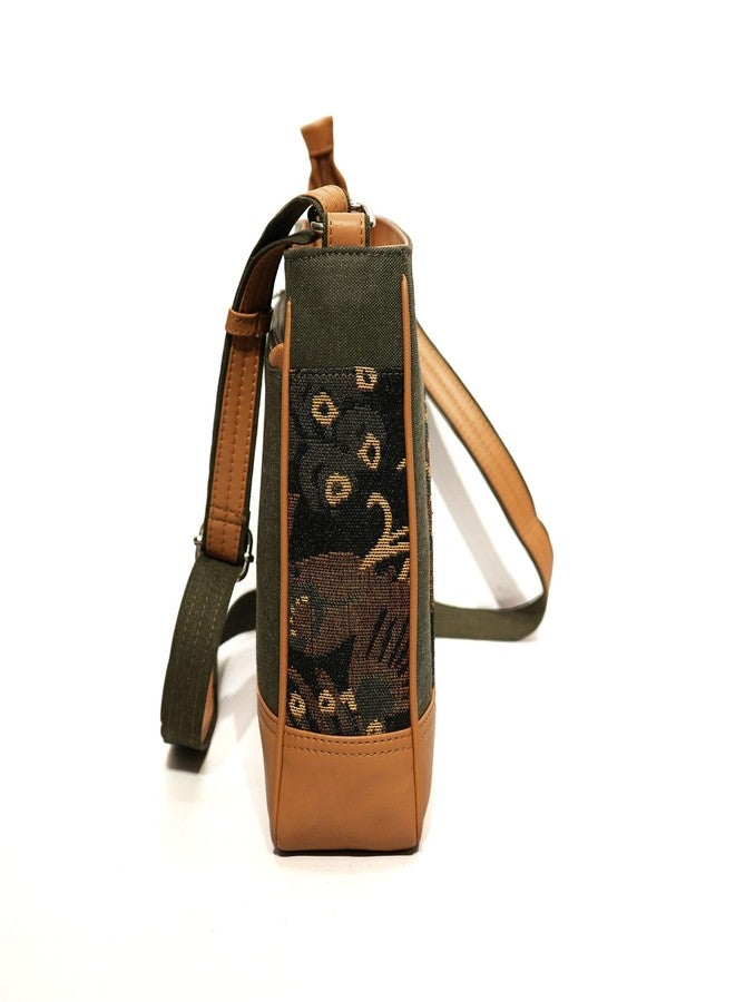 VARA Women’s Crossbody Sling Bag Denim | Faux Leather Shoulder Handbag | Boho Geometric Print | Stylish Casual Purse For Zipper Bag Office, Travel & Daily Use (Beige, Medium) - Image 3