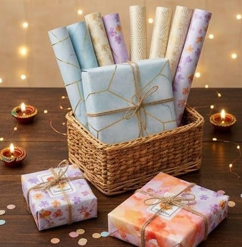 Pulgos Multicolour Paper Gift Wrapping Roll Set (21 Items) | 10 Premium Wrapping Rolls with 10 Best Wishes Stickers & 1 Cello Tape | Perfect for Gifting, Hampers, Birthday Parties & All Celebrations - Image 3