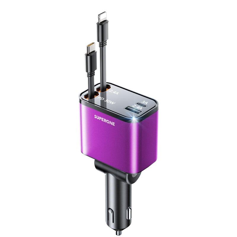 SUPERONE [2024 Upgraded] 4 in 1 Retractable Car Charger, SUPERONE Smaller Fast Car Phone Charger 69W with Cord, USB C and iPhone Car Charger Adapter, Compatible iPhone 17/17 Pro Max/16/15/14/13/12/11, Sumsung - Image 1