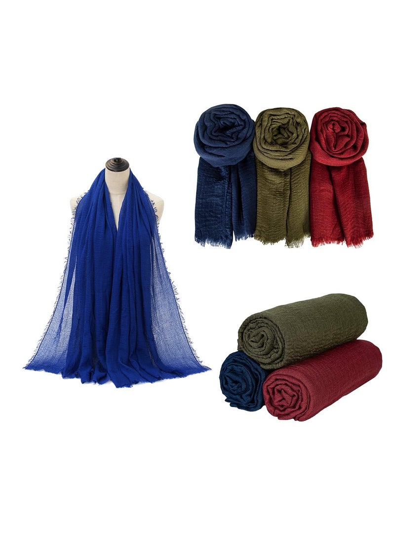 KASTWAVE Scarfs for Women, 3 Pieces Soft Keep Warm Scarf Shawl Lightweight Long Fashion Wraps for All Season Cotton and Linen Monochrome Turban Scarf (Navy Blue/Green/Burgundy) - Image 1