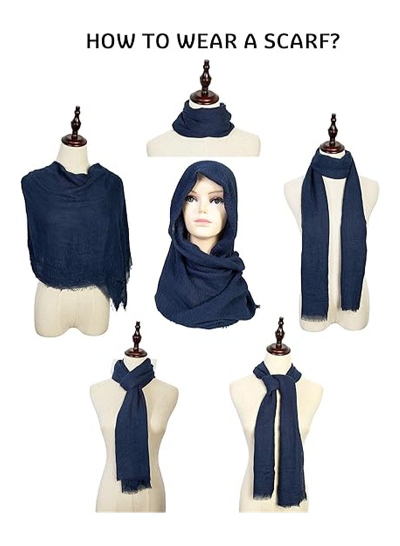KASTWAVE Scarfs for Women, 3 Pieces Soft Keep Warm Scarf Shawl Lightweight Long Fashion Wraps for All Season Cotton and Linen Monochrome Turban Scarf (Navy Blue/Green/Burgundy) - Image 2