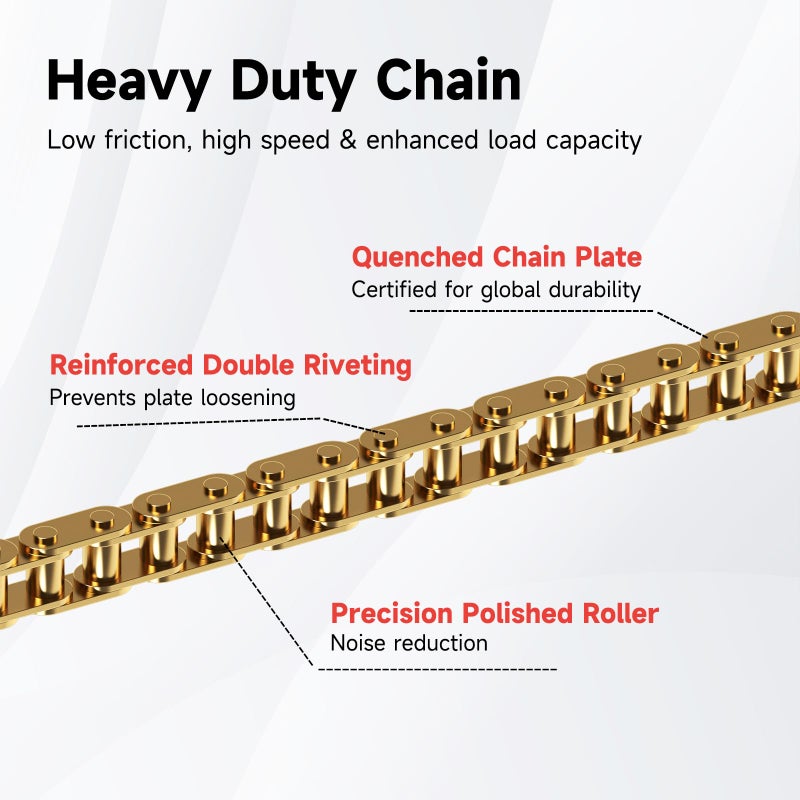 XIKOBY T8F Drive Chain 134 Link Chain Breaker Compatible with 2 Stroke Engine SYX Moto 50cc Dirt Bike Mototec SSR X-pro Coolster 47cc 49cc Pocket Rocket Pit Bike Mini ATV Quad Go Kart Parts (Gold) - Image 2