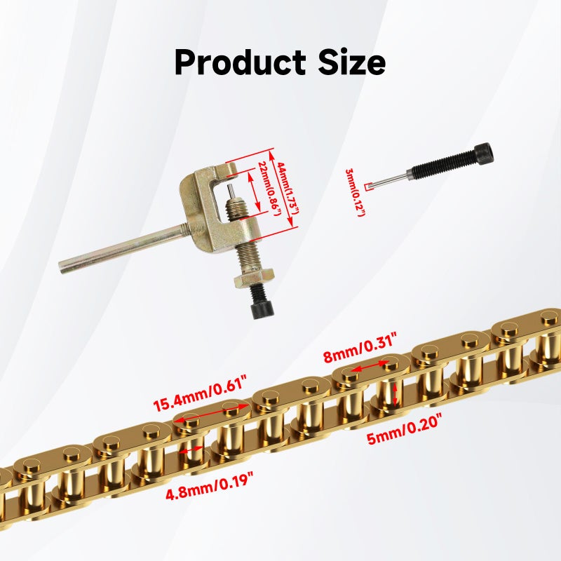 XIKOBY T8F Drive Chain 134 Link Chain Breaker Compatible with 2 Stroke Engine SYX Moto 50cc Dirt Bike Mototec SSR X-pro Coolster 47cc 49cc Pocket Rocket Pit Bike Mini ATV Quad Go Kart Parts (Gold) - Image 5