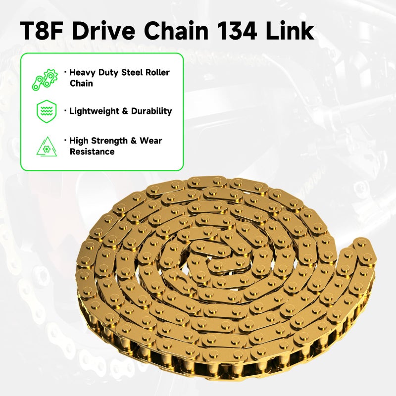 XIKOBY T8F Drive Chain 134 Link Chain Breaker Compatible with 2 Stroke Engine SYX Moto 50cc Dirt Bike Mototec SSR X-pro Coolster 47cc 49cc Pocket Rocket Pit Bike Mini ATV Quad Go Kart Parts (Gold) - Image 3