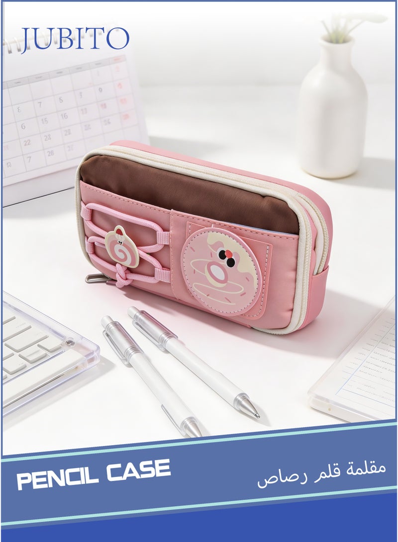 JUBITO pencil case, large capacity, compartmentalized pencil case, attractive cake and cartoon pattern, high-quality new pink pencil case - Image 1