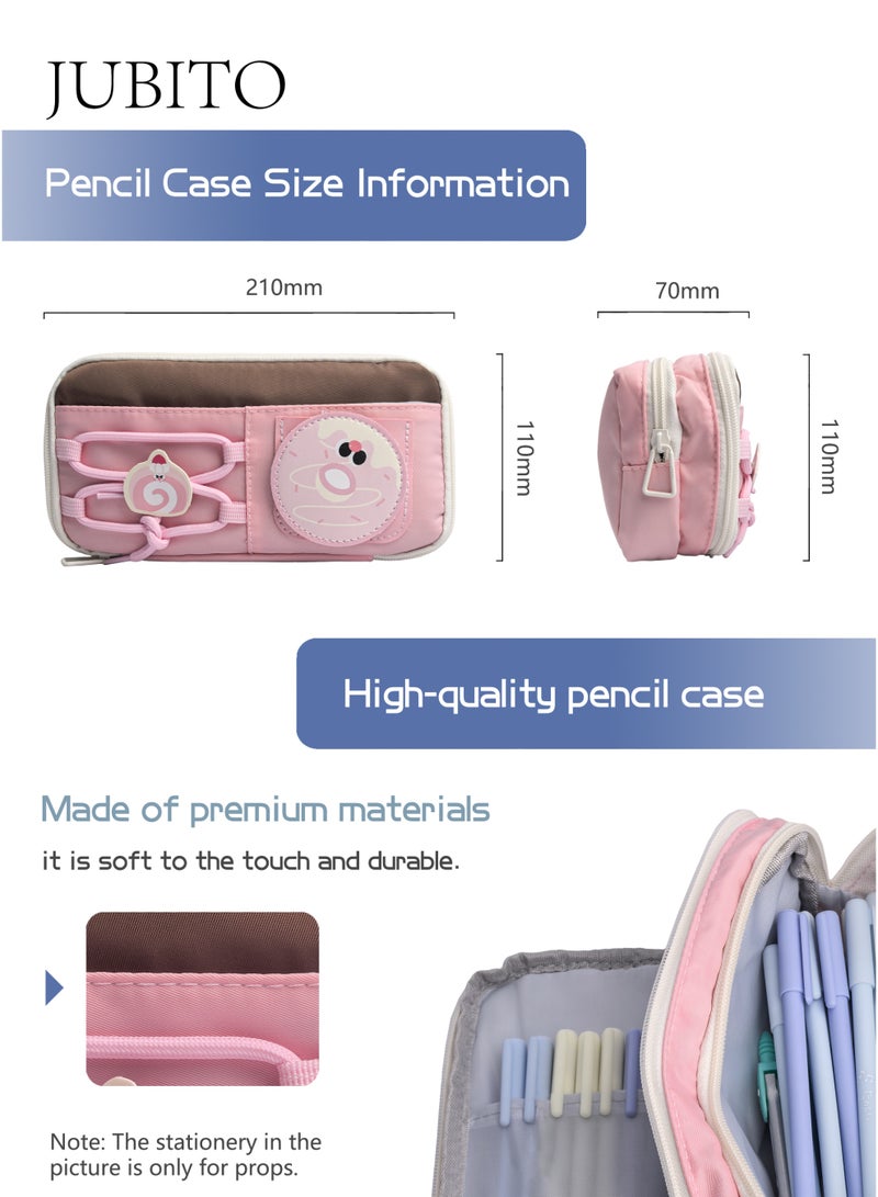 JUBITO pencil case, large capacity, compartmentalized pencil case, attractive cake and cartoon pattern, high-quality new pink pencil case - Image 4