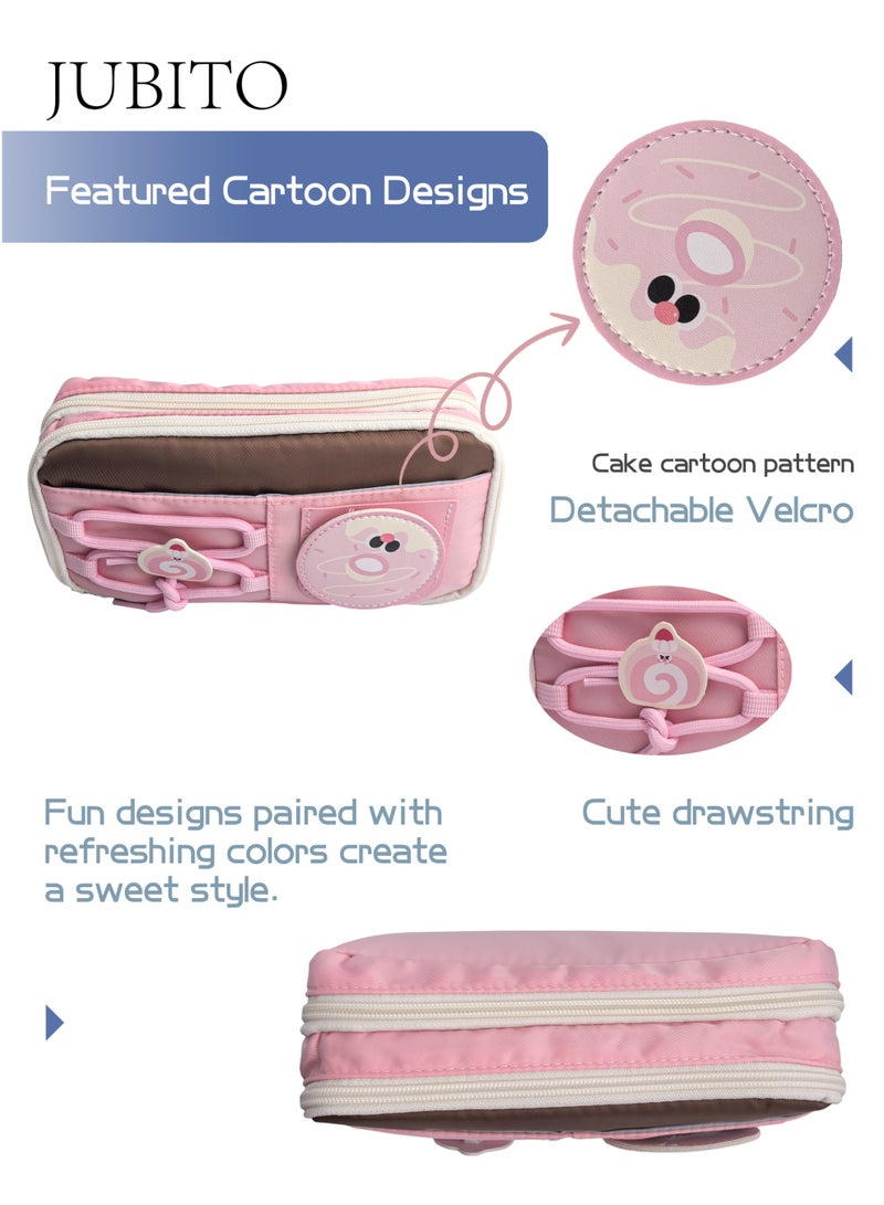 JUBITO pencil case, large capacity, compartmentalized pencil case, attractive cake and cartoon pattern, high-quality new pink pencil case - Image 3