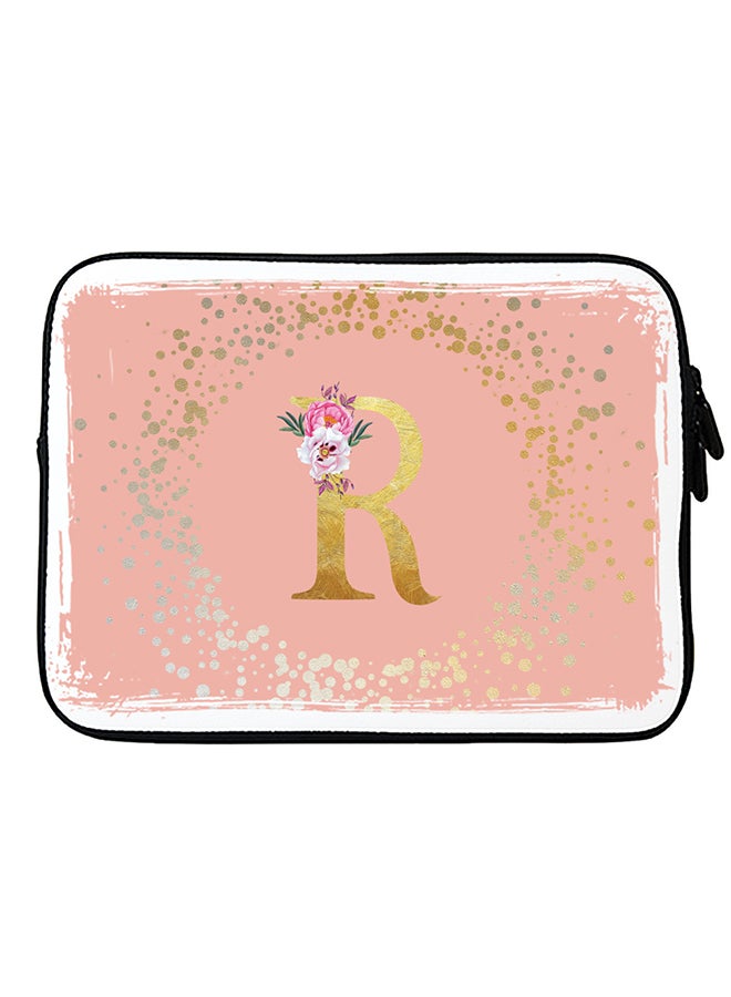 Stylizedd Laptop Sleeve Bag for Macbook 13, 14, 15, 16 inch- Custom Monogram Initial Letter Floral Pattern Alphabet - R  (Rose Pink) - Image 1
