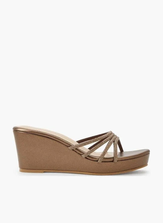 Surestep Women Metallic Wedge Heel Sandals With Embellished Straps
