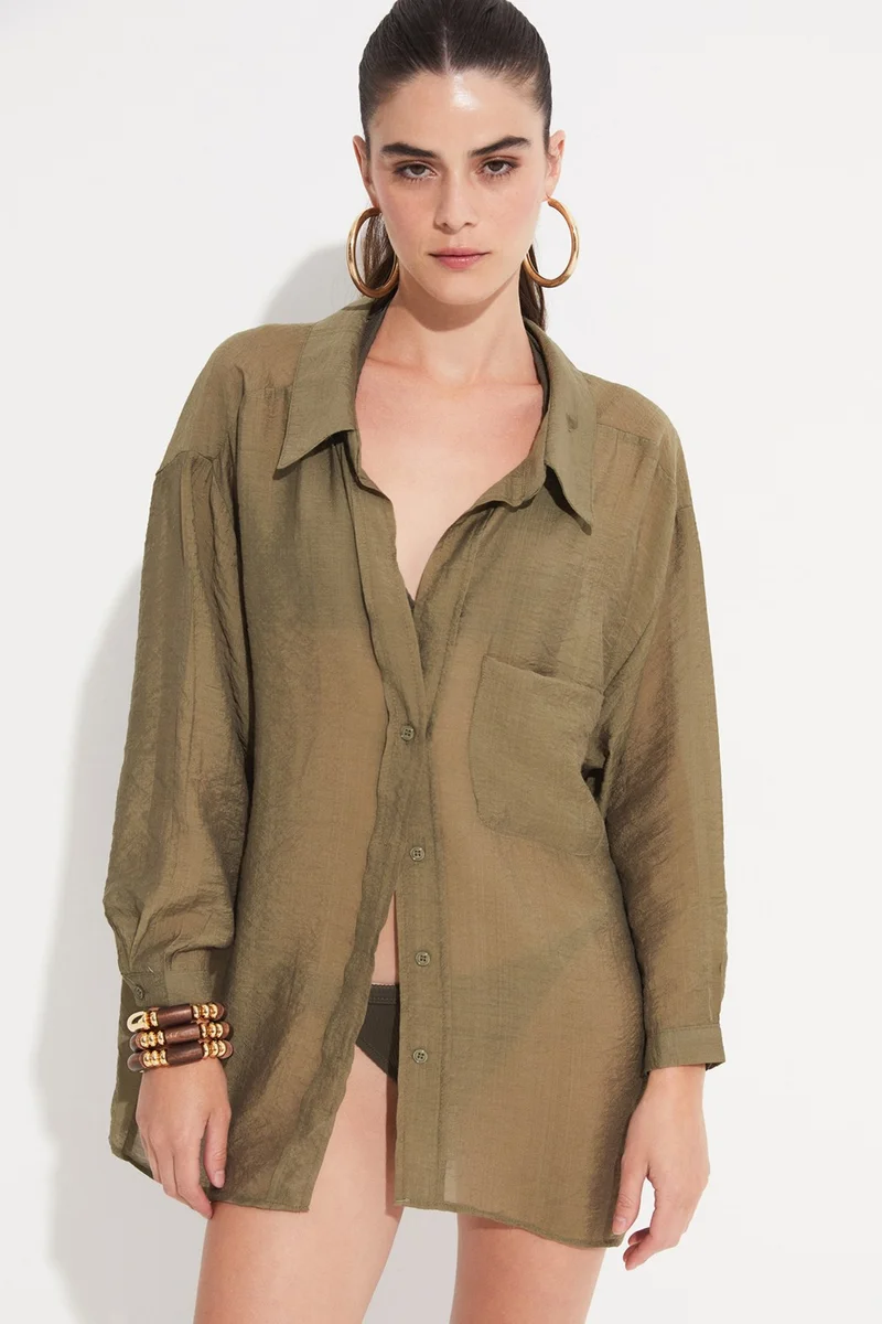 جون Women's Viscose Blend Pocket Detailed Woven Shirt