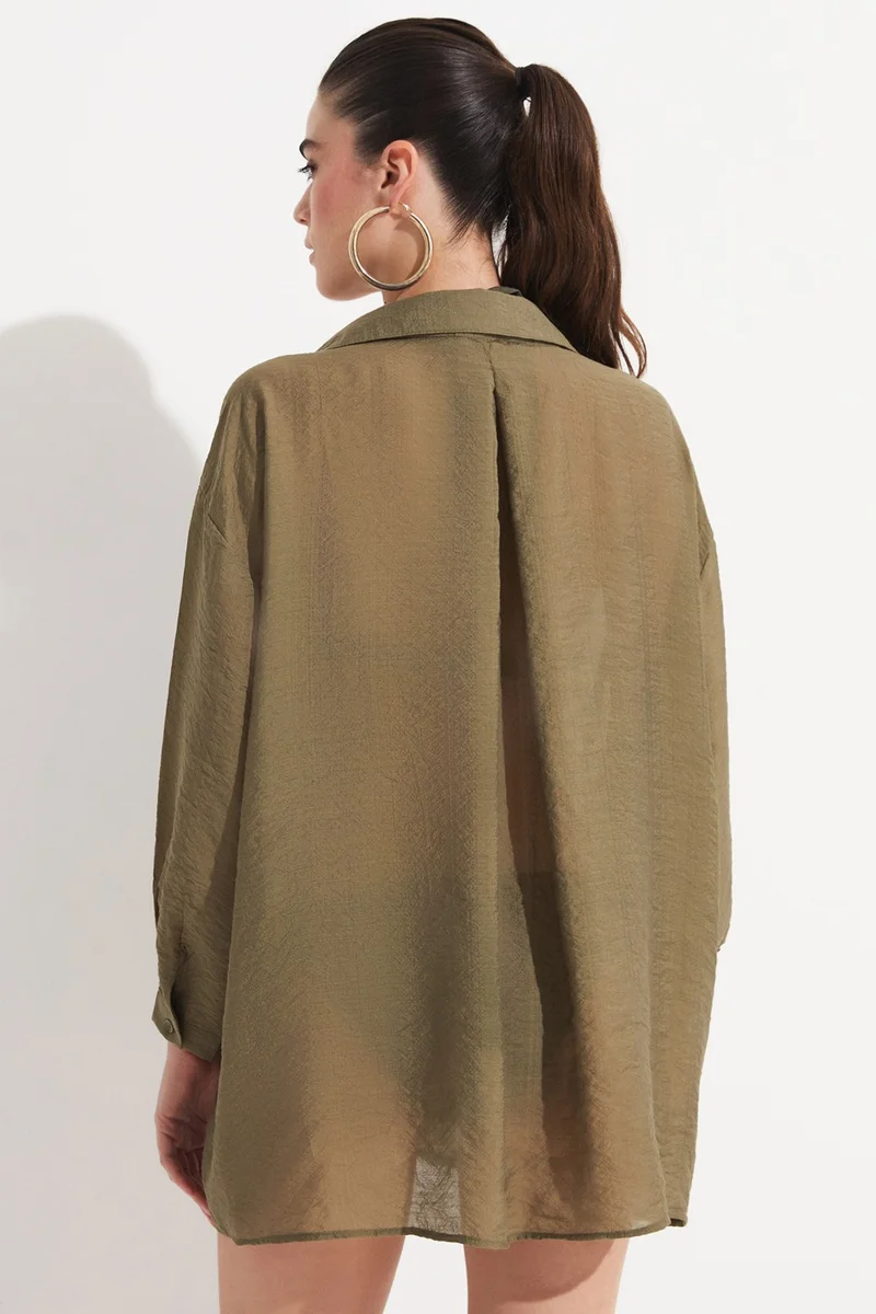 جون Women's Viscose Blend Pocket Detailed Woven Shirt
