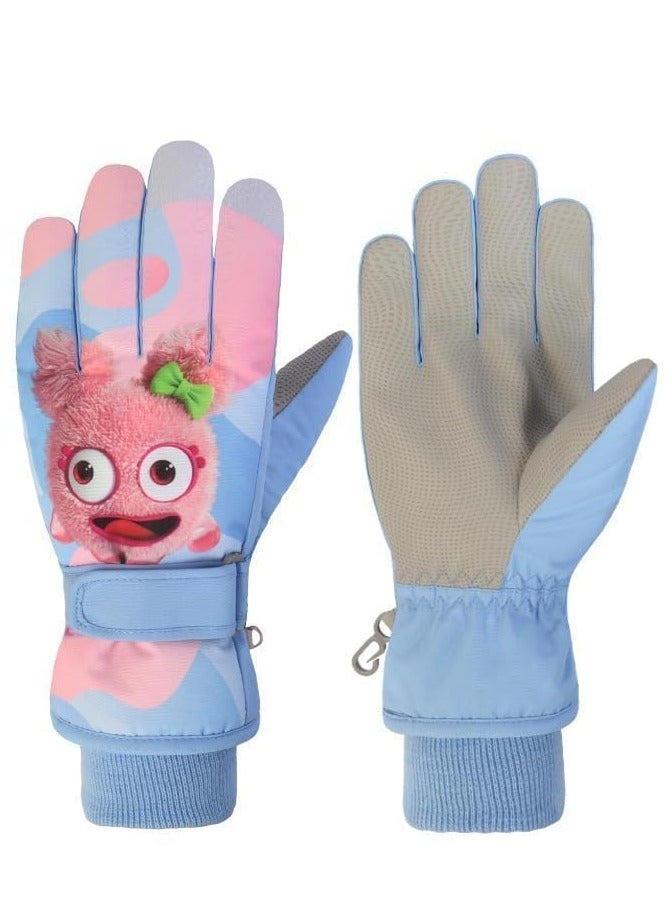 SOLARAE قفازات أطفال، مقاومة للماء، شتوية، دافئة، مبطنة بالفليس، قفازات حرارية دافئة بيد من PU للتزلج على الثلج وركوب الدراجات للأطفال من عمر 4-6 سنوات، للأولاد والبنات، حجم S - Image 1