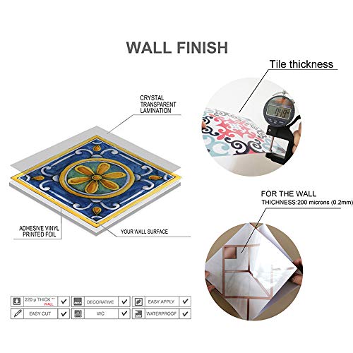 Jacklove 25 PCS Moroccan Style Tile Sticker, 4x4 Inch(10x10cm) Traditional DIY Murals, Tile Waterproof Oil Proof Removable Decals for Bathroom & Kitchen Backsplash (TS-212) - Image 5