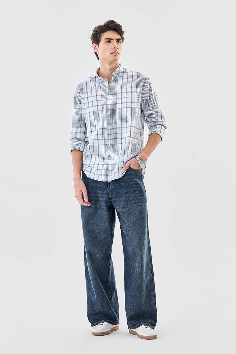 SNITCH Regular Fit Checks Linen Blend Shirt