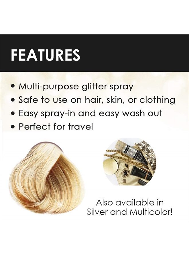 Jerome Russell Temporary Hair and Body Glitter Color Spray, Travel Spray, Lightweight, Adds Sparkly Shimmery Glow, Perfect to use On Hair, Skin, or Clothing, 2.2 oz - Glitter GOLD x 1 Pack - Image 5
