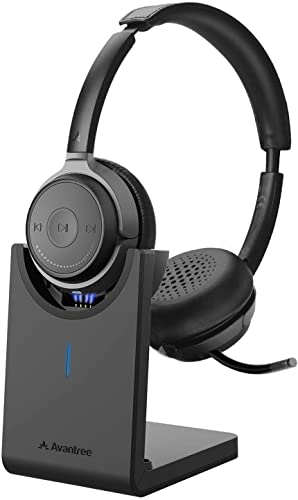 Avantree Alto Clair aptX HD Bluetooth Headset with Microphone, Mute Function, Clear Talking, Hi-Fi Music, Low Latency, Wireless Headphones with Charging Base for Computer, PC, Laptop, Skype, TV - Image 1