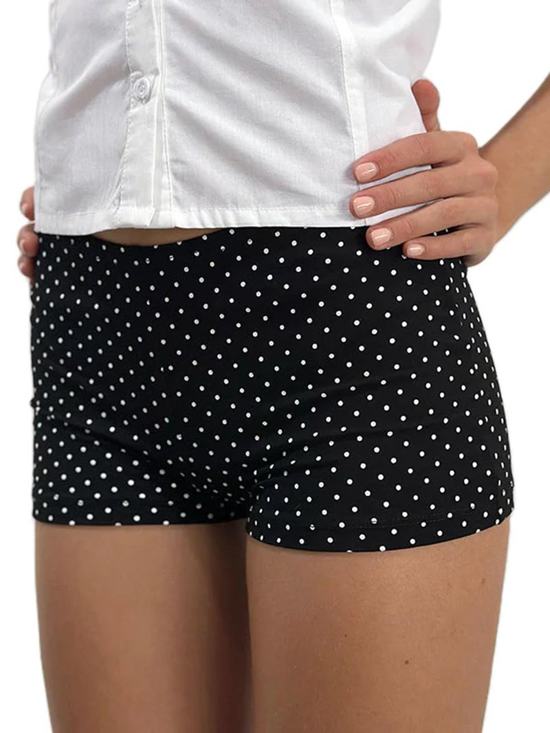 DSORVICD Women Polka Dot Shorts Low Rise Elastic Waist Micro Shorts Cute Y2k Lounge Bottoms Going Out Mini Shorts (Small dots Black, S) - Image 1