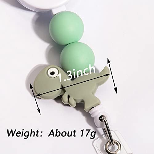 Lantintop Silicone Bead Retractable Badge Holders Shape Pumpkin Devil Ghost Cute Badge Reel for Doctor Nurse Teacher ID Badge Clip(Dinosaur) - Image 2