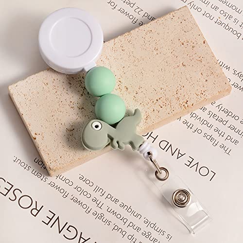 Lantintop Silicone Bead Retractable Badge Holders Shape Pumpkin Devil Ghost Cute Badge Reel for Doctor Nurse Teacher ID Badge Clip(Dinosaur) - Image 5