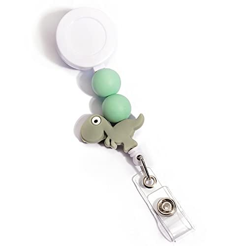 Lantintop Silicone Bead Retractable Badge Holders Shape Pumpkin Devil Ghost Cute Badge Reel for Doctor Nurse Teacher ID Badge Clip(Dinosaur) - Image 1