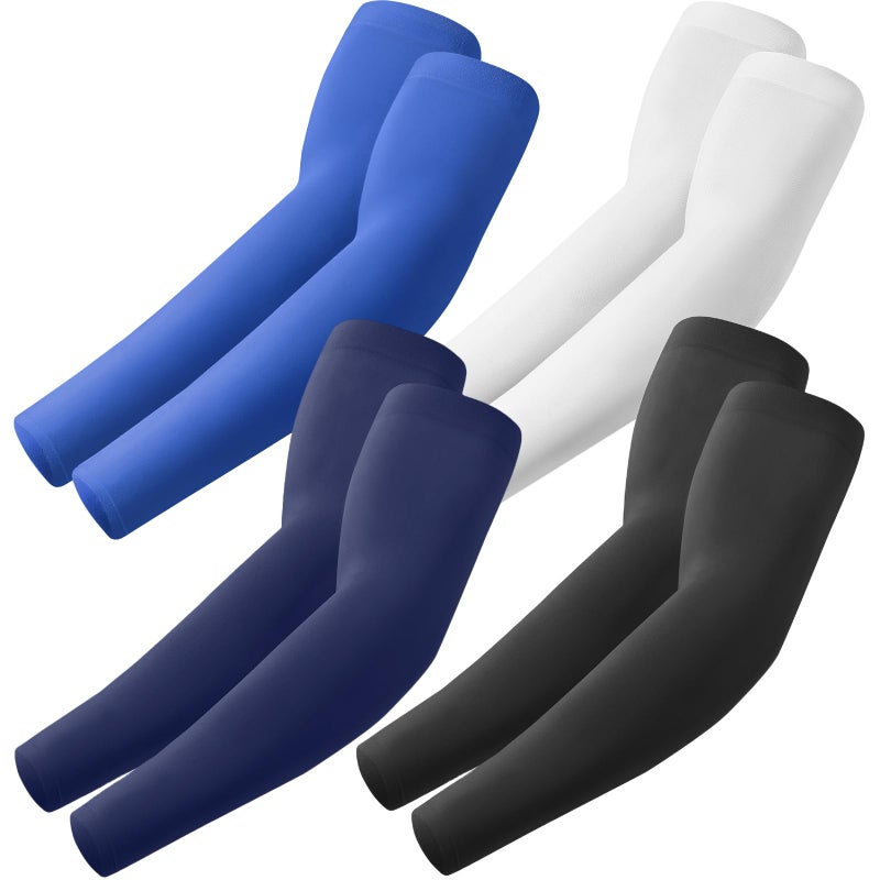 ROXUN 4 Pairs Arm Sleeves, Cooling UV Sun Protection Sports Compression for Men/Women Black+White+Navy+Blue - Image 1