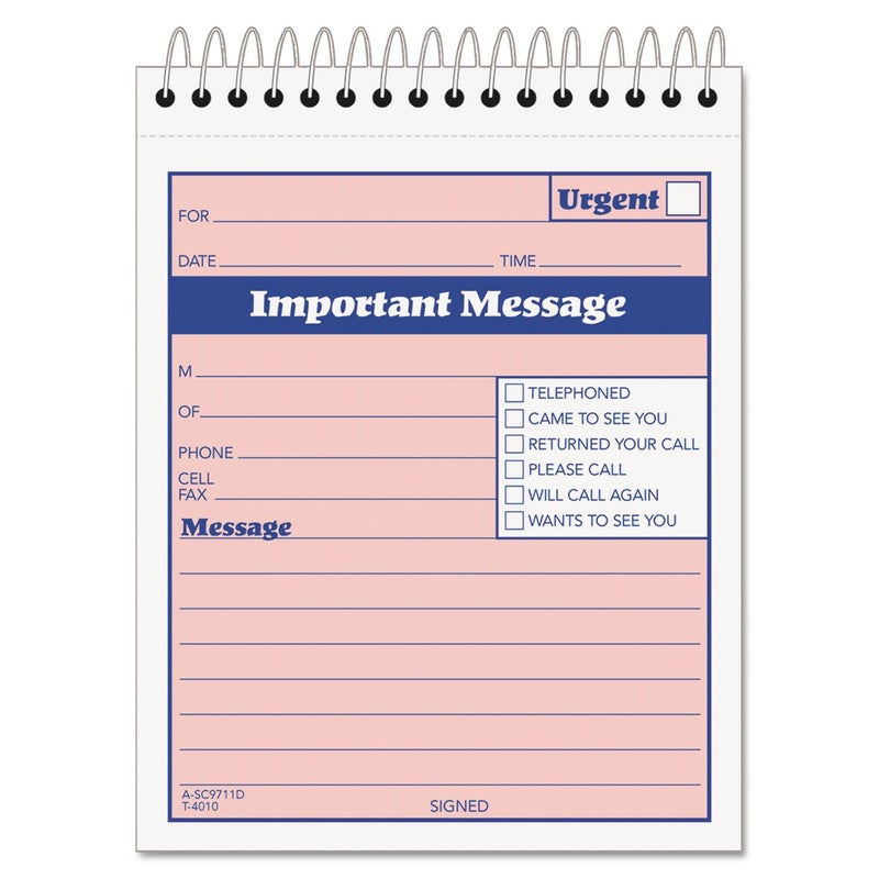 TOPS 2-Part Carbonless Phone Message Book, 4.25 x 6 Inches, Top Spiral Binding, 1 per Page, 50 Sheets, Pink and Canary, (4010) - Image 5