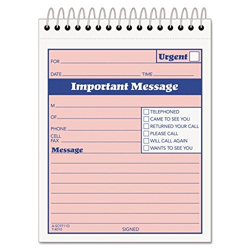 TOPS 2-Part Carbonless Phone Message Book, 4.25 x 6 Inches, Top Spiral Binding, 1 per Page, 50 Sheets, Pink and Canary, (4010) - Image 1