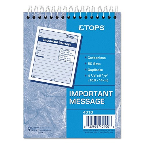 TOPS 2-Part Carbonless Phone Message Book, 4.25 x 6 Inches, Top Spiral Binding, 1 per Page, 50 Sheets, Pink and Canary, (4010) - Image 2