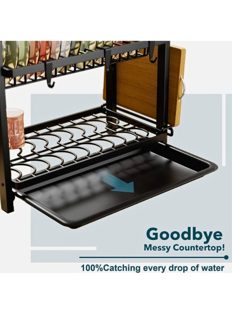 Stainless steel kitchen rack with 2 drying and carrying racks for dishes and utensils, with side holders and hangers for forks, knives and cutting boards+ - Image 5