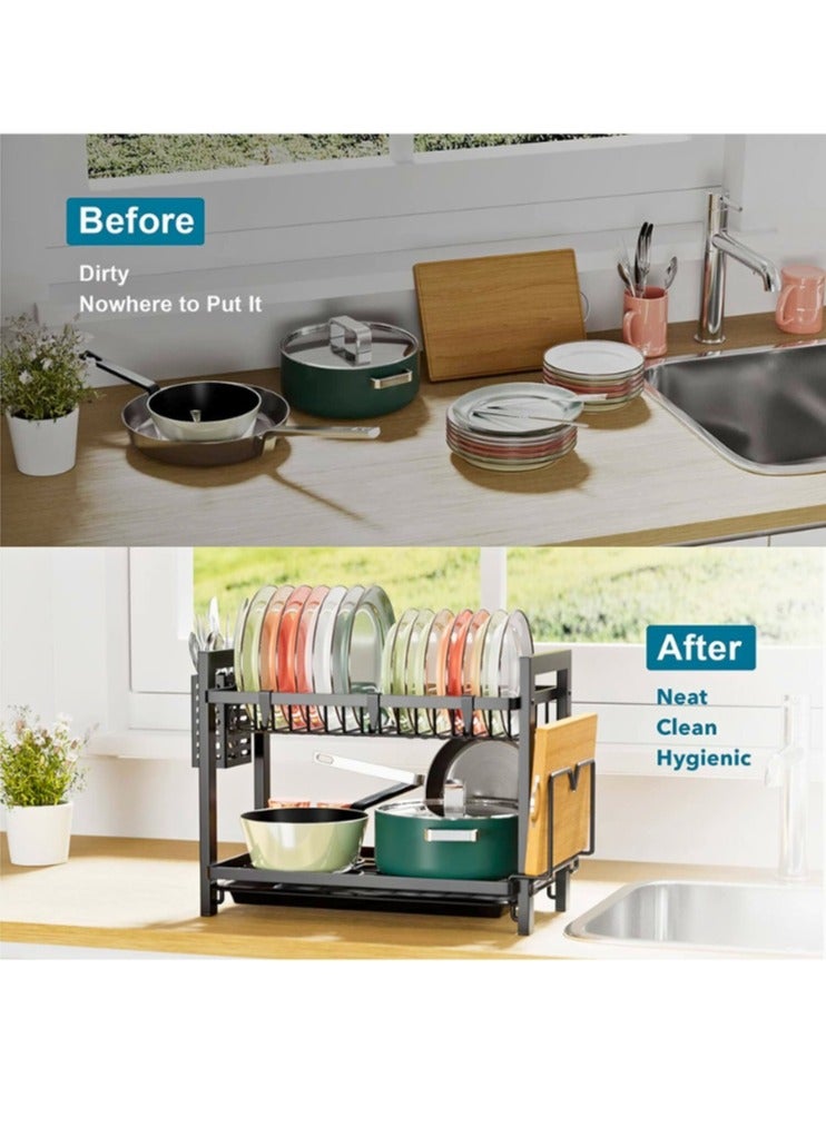 Stainless steel kitchen rack with 2 drying and carrying racks for dishes and utensils, with side holders and hangers for forks, knives and cutting boards+ - Image 3