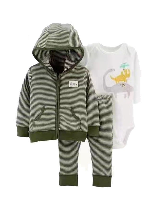 RedMapleTEK Baby Boy And Girl Sweater Jacket Hooded Coat Long-Sleeved Jumpsuit Baby Three-Piece Set  - Image 1